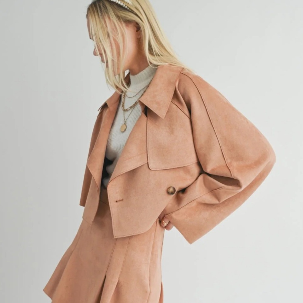 Women's Suede Cropped Trench Coat Jacket